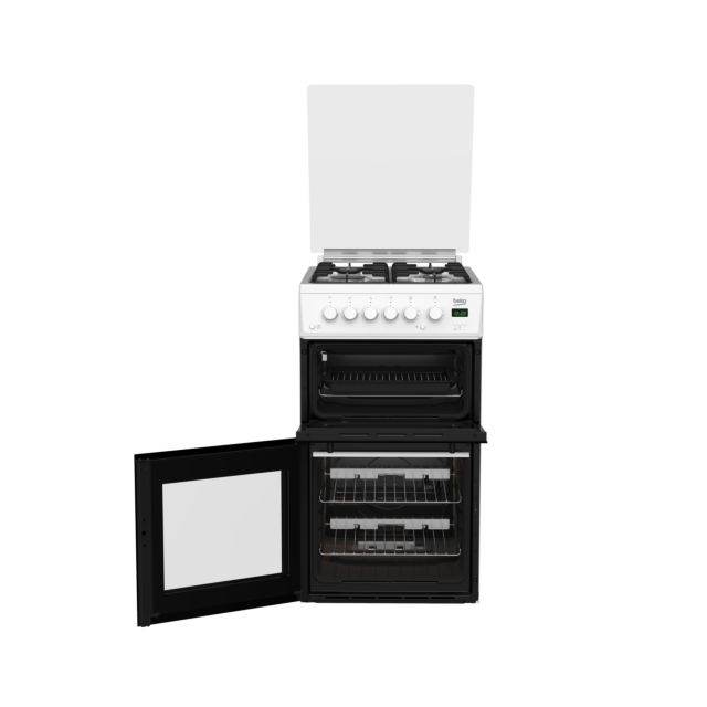 Beko EDG506W 50cm Twin Cavity Gas Cooker with Glass Lid - White