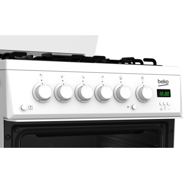 Beko EDG506W 50cm Twin Cavity Gas Cooker with Glass Lid - White