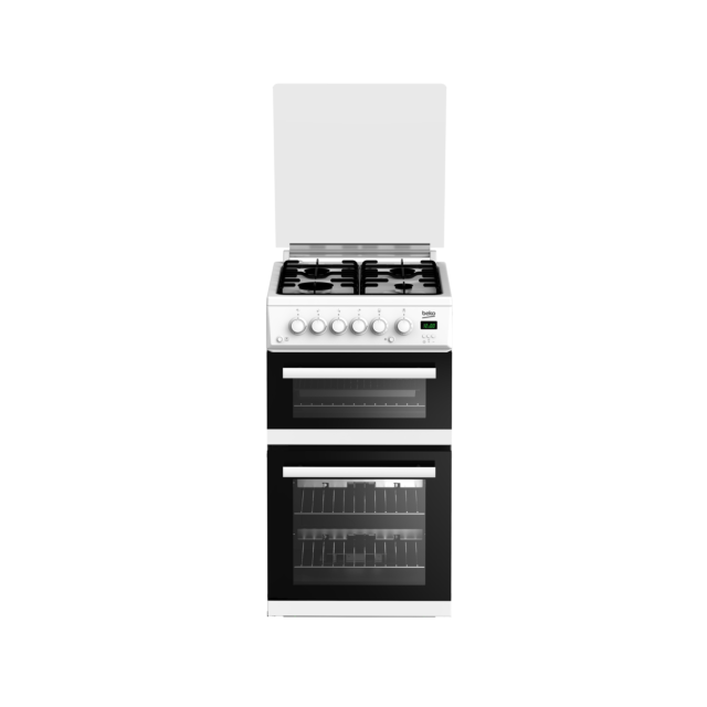 Beko EDG506W 50cm Twin Cavity Gas Cooker with Glass Lid - White