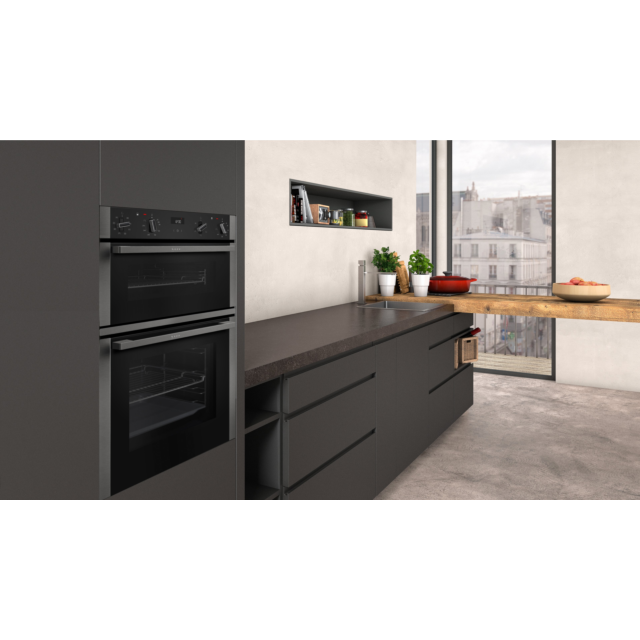 Neff U1ACE2HG0B 59.4cm Built In Electric Double Oven - Black with Graphite Trim