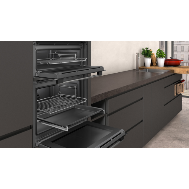Neff U1ACE2HG0B 59.4cm Built In Electric Double Oven - Black with Graphite Trim