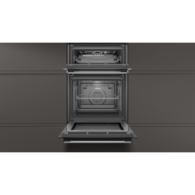 Neff U1GCC0AN0B 59.4cm Built In Electric Double Oven - Black & Steel